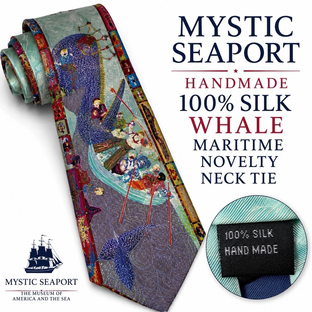 NEW Mystic Seaport Handmade 100% Silk Whale Maritime Novelty Neck Tie